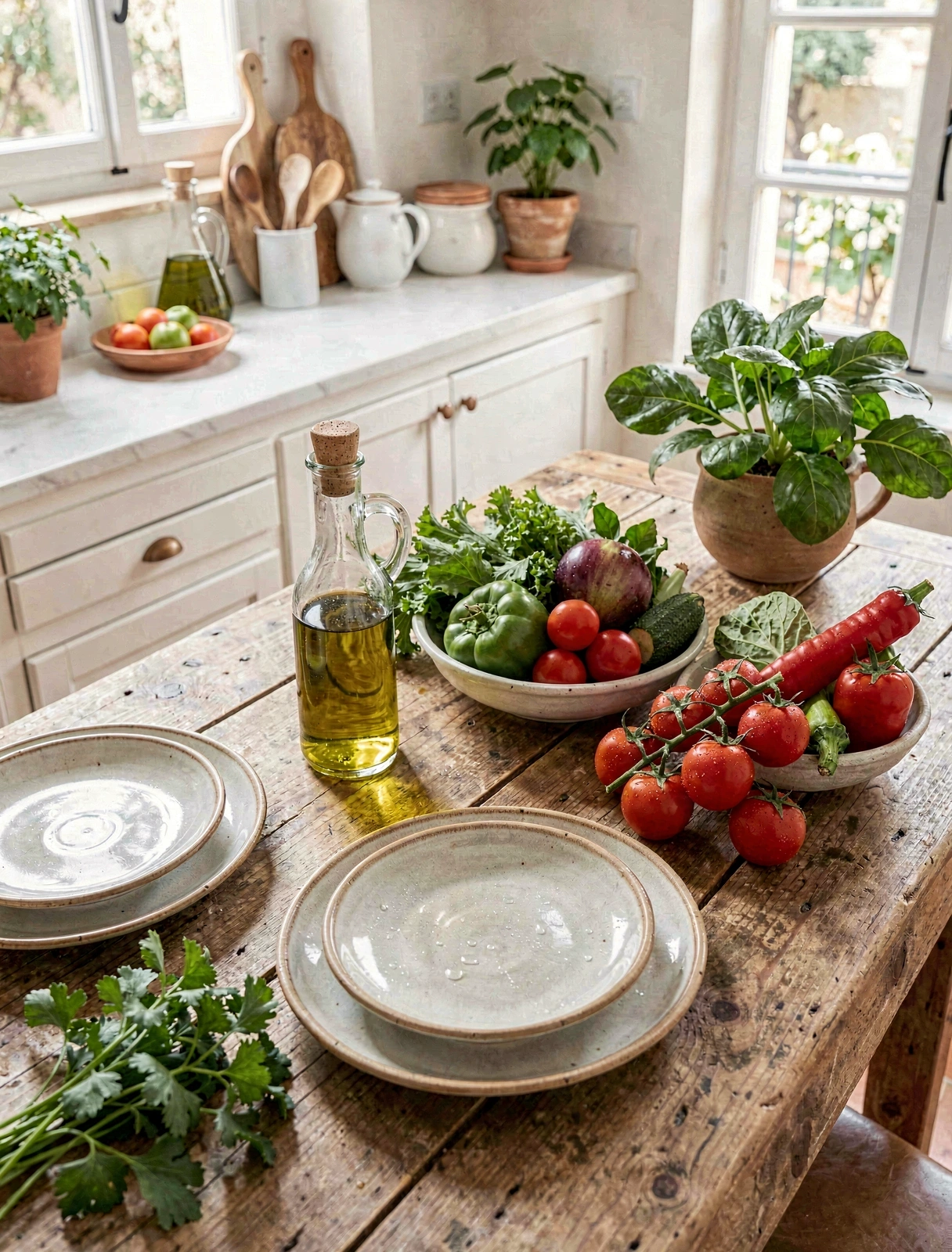 Cocina mediterránea tradicional y luminosa